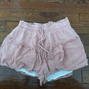 Altar'd State High Waist Pink Shorts with Ruffle Design
